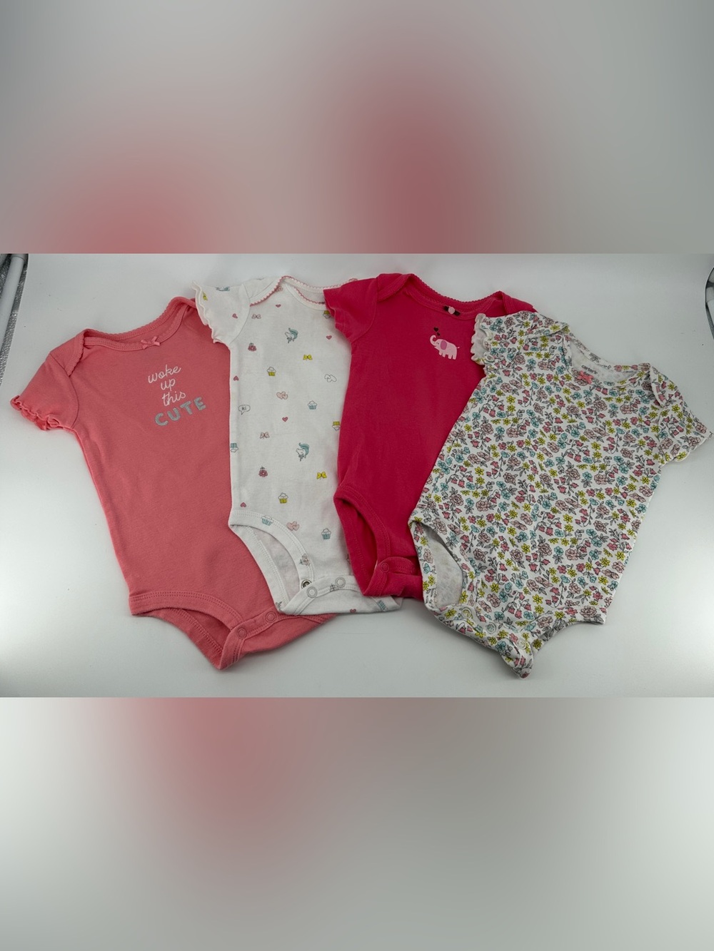 Carters Baby Girl Bodysuit 6 Months Cotton Bundle 4 Pc Set Lot Snap Short Sleeve